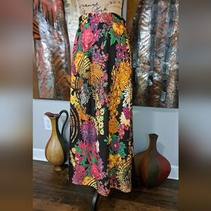Vintage 60s/70s MALBE Multicolored Floral Psychedelic Print Maxi Skirt SZ 11/12